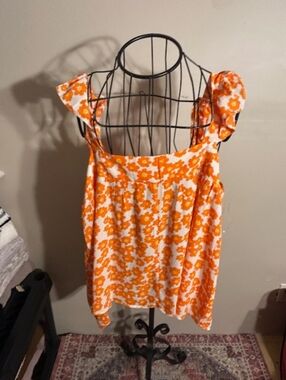 size 1 x 1x womens tank top  blouse  shirt top orange floral